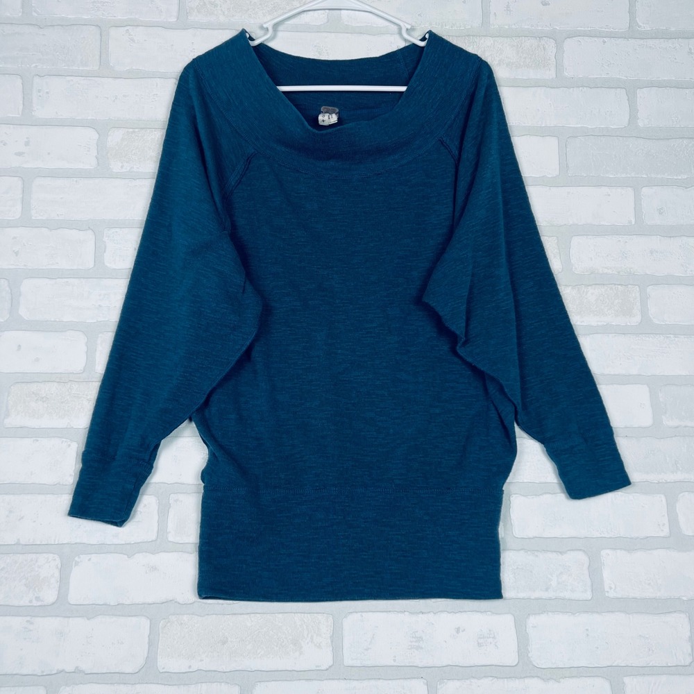 We The Free People Teal Blue Cowl Neck Dolman Batwing Sleeve Pullover Top S